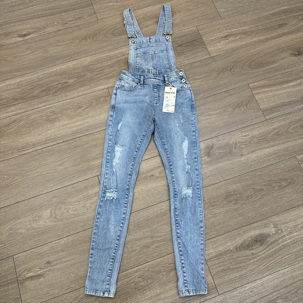Highway‎ Jeans Denim Overalls Junior's Size 1-2 Slim Straight Leg Stretch NWT